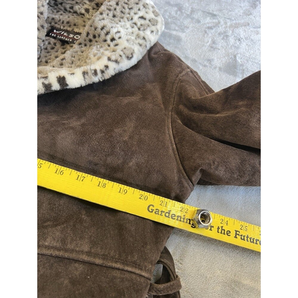 Vintage 90s Y2K Wilsons Suede Leather Jacket Leopard Fur Penny Brown Size M - Picture 7 of 10